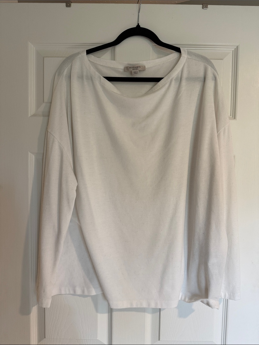 All Saints Rita White Long Sleeve Boatneck Top